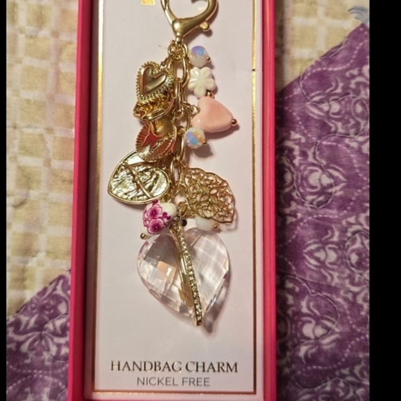 Gold and Pink Heart Handbag Charm - Picture 1 of 5